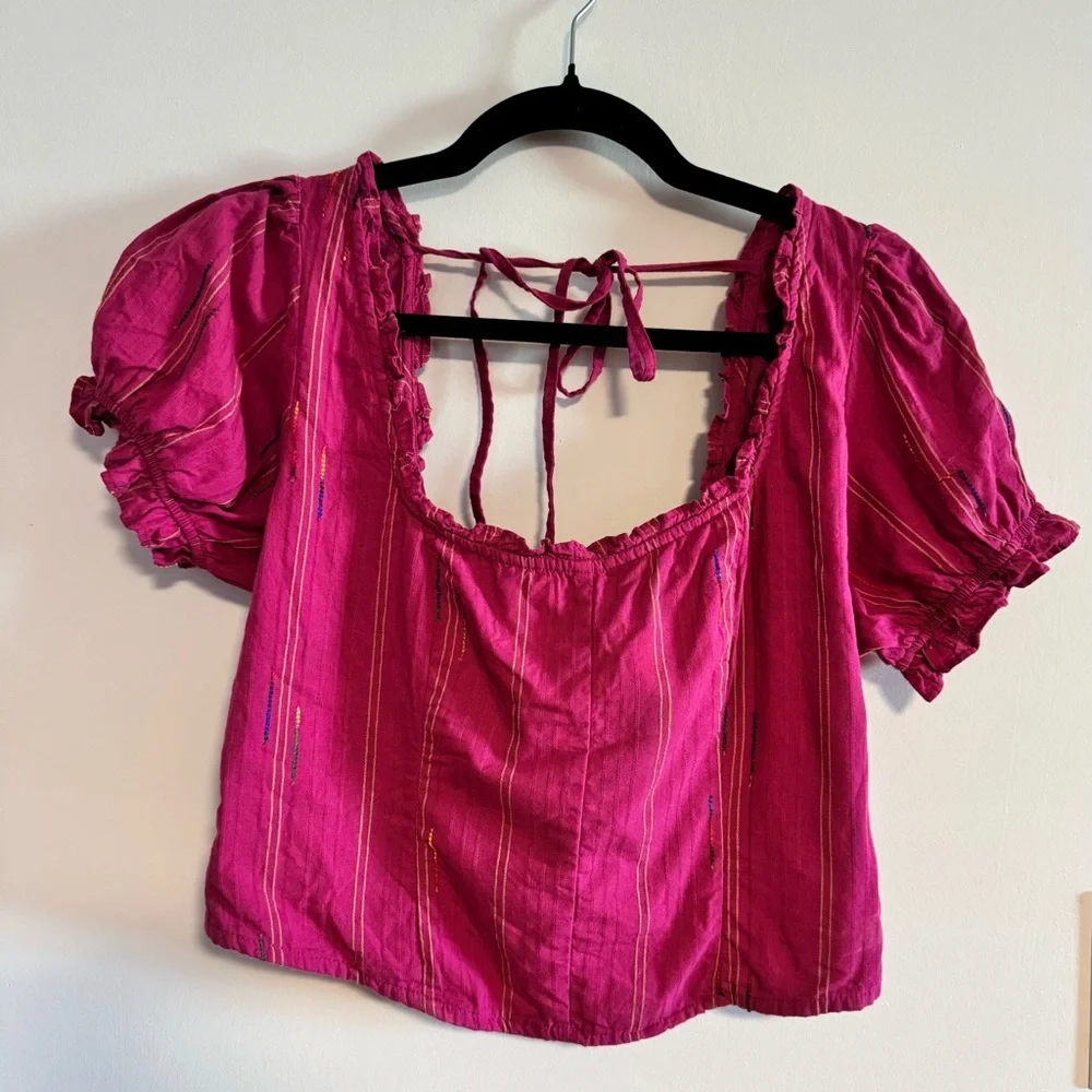 Free People Women’s Pink Seratonin Corset Puff Sleeve Top Size Medium